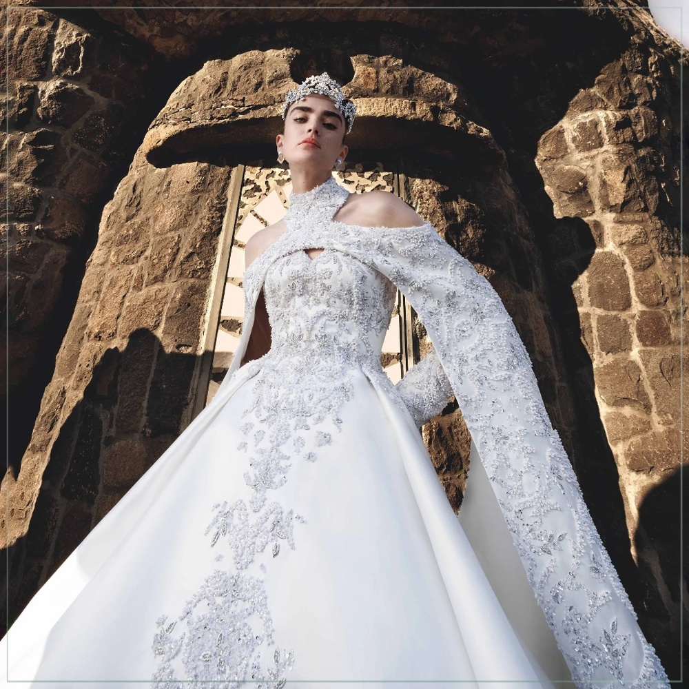 $30,500 Saiid Kobeisy Crystal Beaded Double Satin Runway Bridal Gown and Cape